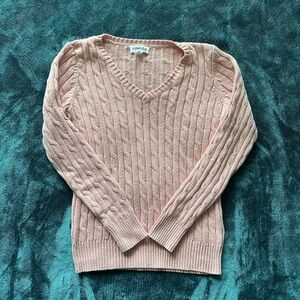 St. John's Bay Pink V-Neck Cable Knit Sweater